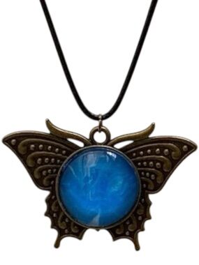 Hand Crafted Fluid Art Necklace Blue Butterfly Pendant by Svetlana Yeung